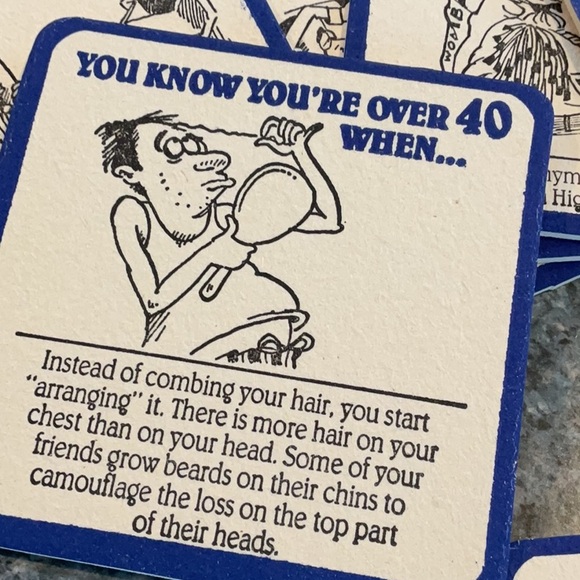Vintage “Over Forty” box of beverage coasters from 1989. Never used. - Picture 6 of 9